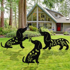 MorningRo 3 Pcs Metal Dachshund Garden Statues Black Dachshund Silhouette Dachshund Decorative Garden Stakes Garden Outdoor Statues Animal Stakes for Yard Decor Lawn Ornaments Christmas Decorations