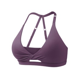 ZAAYO Women's Sports Bras Open Back Workout Gym Bra Padded Medium Impact Yoga Tops with Adjustable Back Straps, Purple, XL