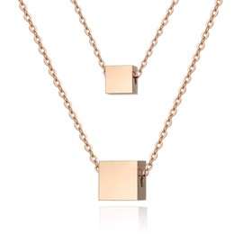 ELBLUVF - Cadena Collar con Colgante Cuadrado de Acero Inoxidable, Chapado en Oro Rosa y Plata