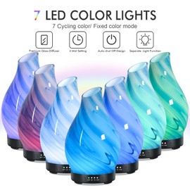 Aromatherapy Essential Oil Diffuser for Home- 120ML Aroma Diffuser for Home with 4 Timer Setting 7 LED Changing Waterless Auto-Off Art Glass Oil Diffuser for Office Decor Yoga Gifts