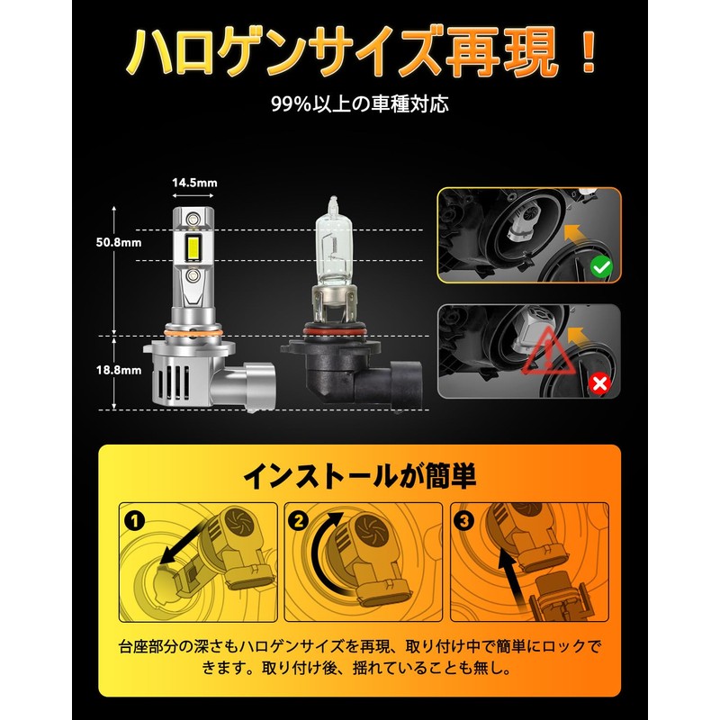 OXILAM hb3 LED Headlight, Roadworthy, Ultra-Bright, Halogen Size, Hi/Lo Switch,