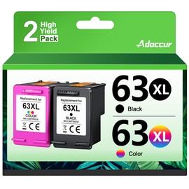 Adoccur 63XL Ink Cartridges Black and Color for HP Ink 63 Replacement for HP 63XL Ink Cartridge Combo Pack Work for OfficeJet 3830 4650 5255 Envy 4520 4512 DeskJet 2130 3630