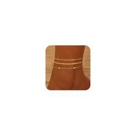 Gold Silver Ankle Bracelets for Women Waterproof 14K Gold Plated Anklets 3 Layered Cuban Herringbone Chain Anklet Bracelet Set Beach Jewelry Gift for Vacation