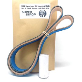1X42 Inch Leather Honing Belt Super Strop Fits 1"X42" Belt Sanders (1X42 Leather Belt + 4 Pack Assortment)