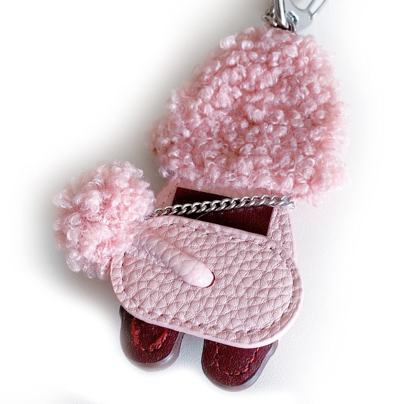 FUCUSEI Toy Poodleback Charm Key Holder, Stylish, Leather, Pink