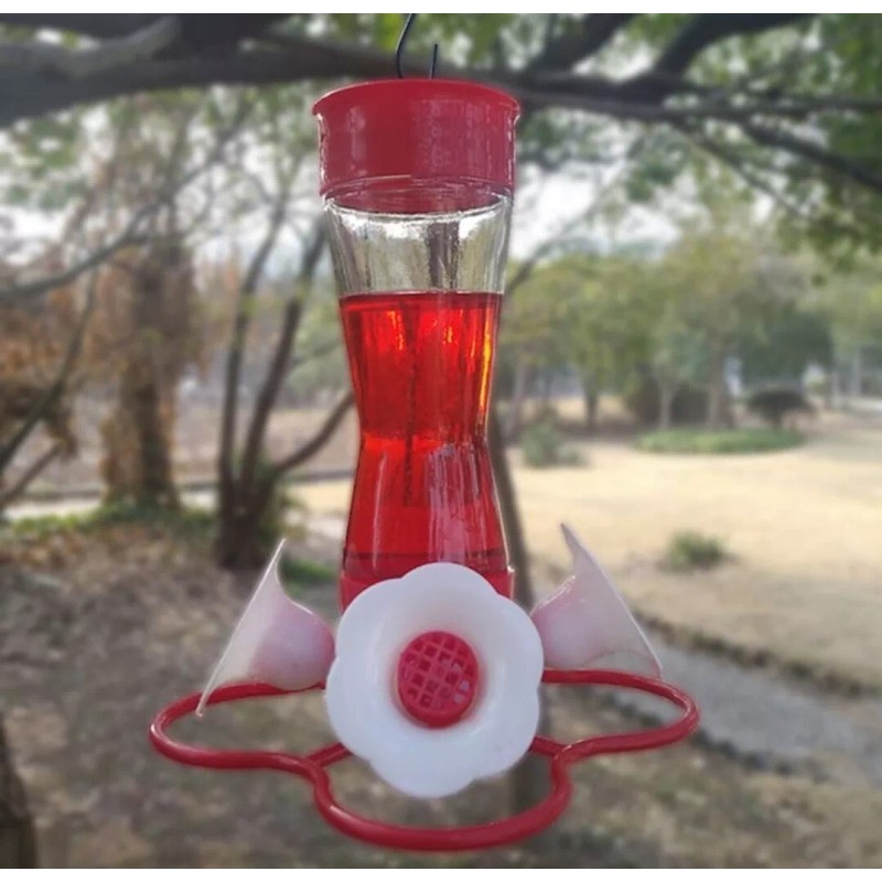 Style Selections- Glass Hummingbird Feeder, 12oz, 4 Stations w/Bee Guard
