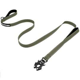 Strong Heavy Duty Dog Leash - 5ft Reflective Nylon Training Leash with Soft Padded Double Handle & Auto Lock Frog Clip - Safety Traffic Control for Large Medium Small Dogs No Pull Walk Army Green,6ft
