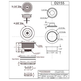 Westbrass D2155-11 Wing Nut Style Large Kitchen Basket Strainer with Waste Disposal Flange and Stopper, Antique Copper