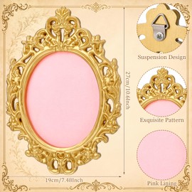 Sliner Vintage Baroque Pin Display Board 10.6 Inch Gold Oval Enamel Pin Display Frame with Pink Felt Lining Wall Mounted Decorative Ornate Storage Holder Organizer for Brooch Earrings Necklace Jewelry