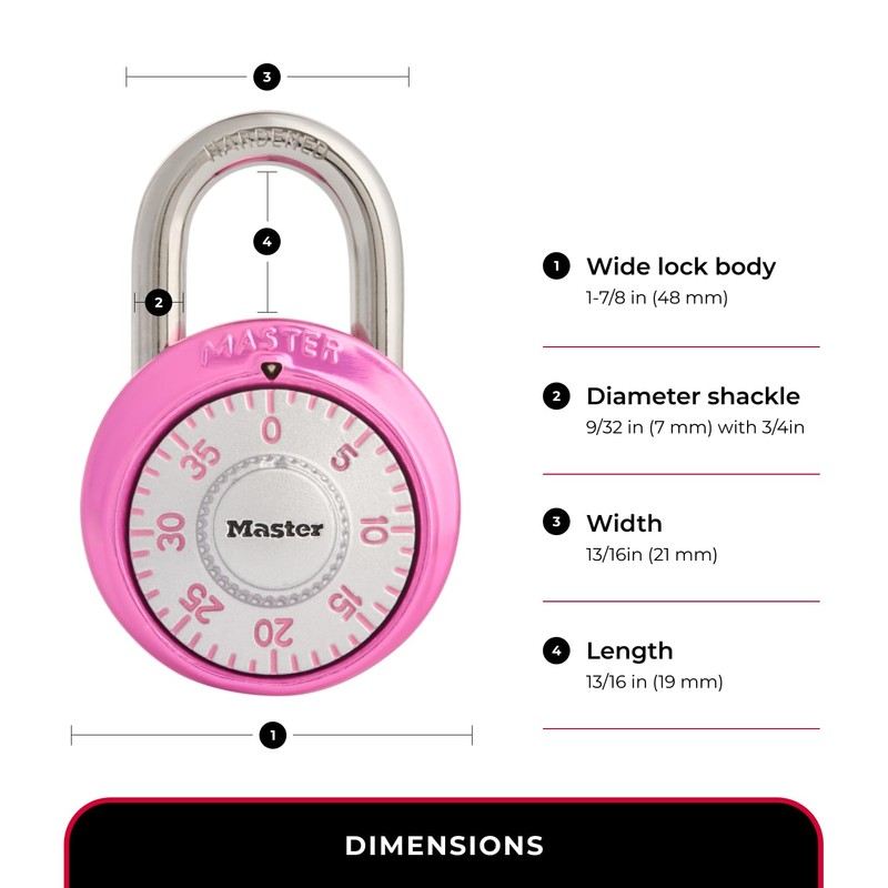 Master Lock 1530DPNK Locker Lock Combination Padlock, 1 Pack, Pink