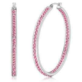 Pink Hoop Earrings, Large Rhinestone Earrings ARSKRO 2 Inch 50mm Big Hypoallergenic Stainless Steel Crystal Trendy Fashion Jewelry Gifts for Women Ladies Sensitive Ears, Cubic Zirconia, crystal