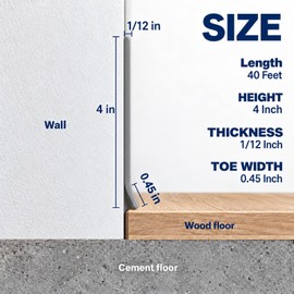 Vinyl Baseboard Molding 4 inch, Peel and Stick Cover Base molding, Grey