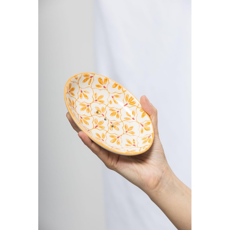 Tranquillo Floral Oval Stoneware Soap Dish with Yellow Print with