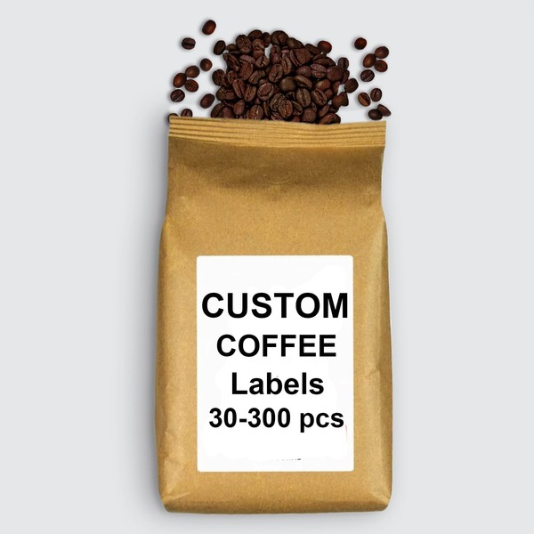 Custom Coffee Labels,Waterproof Glossy Vinyl Custom Coffee Stickers, 20-300 pcs,
