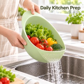 Multifunctional Rice Washer Bowl with Drain Strainer | Food Grade Kitchen Colander for Rice, Vegetables & Pasta