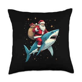 Santa Claus Riding Shark Men Boys Funny Christmas Shark Throw Pillow