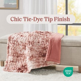 Madison Park Faux Fur Throw, Luxurious Ruched Texture, Fuzzy Warm, Plush Mink-Like Reverse, All Season, Lightweight & Cozy Blanket-Throw for Sofa, Couch, Living Room & Office 50" x 60" Pink Tie Dye