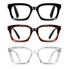 Hubeye 3 Pack Oprah Style Oversized Reading Glasses for Women Men Blue Light Blocking, Ladies Stylish Retro Square Large Computer Readers+3.5