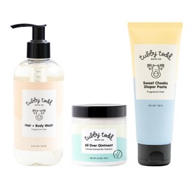 TUBBY TODD Baby Bundle Newborn Skin Care Set - Hypoallergenic Hair + Body Wash, All Over Ointment with Colloidal Oatmeal, Sweet Cheeks Diaper Paste - Fragrance Free, Standard Size
