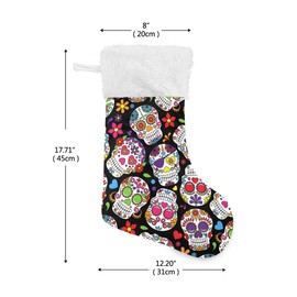 Blueangle Sugar Skull Flower Christmas Stockings 17.7 Inch Gift Holders for Party Holiday Decorations Ornaments (1 Pack)