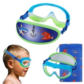 RUIGAO Kids Swim Goggles Age 3-8,Child Goggles No Hair Pull,Wide Swimming Mask Boys/Girls (1PK Toddler Mask - Blue Shark)