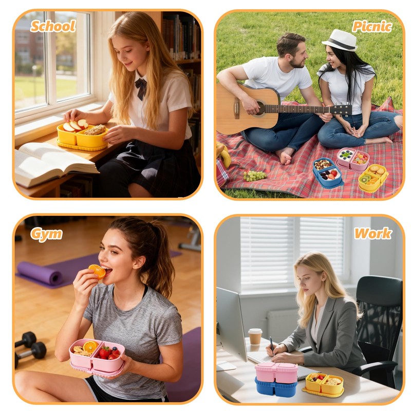 Msiud 3 Packs Silicone Snack Containers with Lids, Leakproof Box