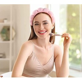 Veewon 3pcs Spa Headband for Washing Face Velvet Makeup Headband with Wrist Washband Makeup Hair Band for Girls Women (Pink)