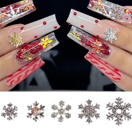 20Pcs Snowflake Nail Art Charms for Acrylic Nails Gold Silver Snowflake Nail Art Charms Christmas Nail Rhinestones Winter Holiday Acrylic Nail Charms for Women and Girls DIY Manicure Decoration