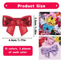 30 PCS Mini Bow Iron On Patches, Colorful Glitter Bow Patches Iron On, Cute Mini Sequin Bowknot Coquette Embroidered Applique for Hat Clothing, Bags, Jeans, DIY Accessory