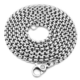 VENICEBEE® Best Stainless Steel Chain Necklace 24" Medical Grade 316L Surgical Metal Rounded Box Venetian Link 24 inch long, 2.4mm width, Velvet Pouch Gift, HYPOALLERGENIC LEAD-FREE METAL