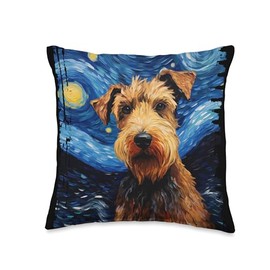 Happy Welsh Terrier Love Welsh Terrier Starry Night Painting Dog Mom Dad Throw Pillow, 16x16, Multicolor