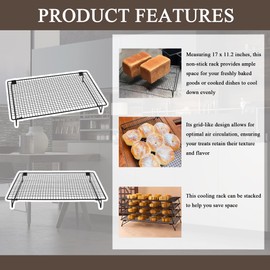 budimer Set of 2 Cooling Racks with Folding Legs，for Cooking, Roasting, Drying, Rust-Resistant Non-Stick Cooling Grilling for Baking，17 x 11.2 inches，Black(2)