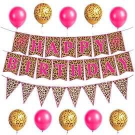 Leopard Party Decorations Set, Cheetah Happy Birthday Banner, Cheetah Print Pennant Banner Cheetah Theme Balloons, Leopard Wild Birthday Party Decoration Safari Party Decorations
