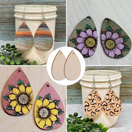 Wooden Earrings Unfinished, Teardrop DIY Pendants Stylish Blank Handmade Supplies