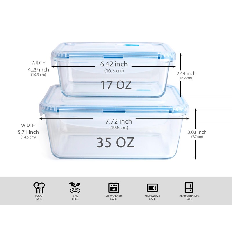 HUSANMP Borosilicate Tempered Glass Food Storage Containers with BPA-Free Lids,