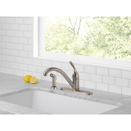 Delta Faucet Classic Single-Handle Kitchen Sink Faucet with Side Sprayer in Matching Finish, Stainless 400-SS-DST