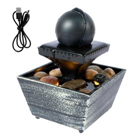 Tabletop Ball Fountain Indoor Circulating Fountain Zen Meditation Relaxation Waterfall Fountain with Natural River Rock Led Lights for Office Bedroom