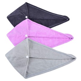 Hopeshine - Toalla de secado de pelo para mujer, suave toalla de microfibra para turbante de pelo de secado rápido, gorro ultraabsorbente, gran regalo para mujeres (3 unidades, gris oscuro + gris + morado)