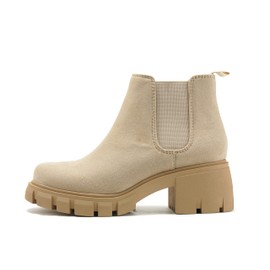 Soda PIONEER ~ Women Lug Sole Mid Heel Chelsea Fashion Ankle Bootie w/Double Elastic Gore (LT-Wheat, us_footwear_size_system, adult, women, numeric, wide, numeric_7_point_5)