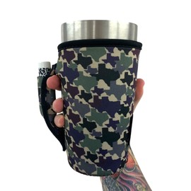Drink Handlers 20-27 oz Tumbler Holder - Neoprene Coffee & Tea Sleeve w/Handle - Insulated Cover & Water Resistant Beverage Holder for Large to XL Tumblers, Shaker Bottle (Texas CAMO)