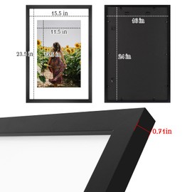 Frametory, 16X24 Picture Frame Display 12X18 with Mat or Without Mat, Horizontal or Vertical Wall Poster Frame with High Definition Glass, Wide Molding, Perfect for Home Decorate (Black, 2 Pack)