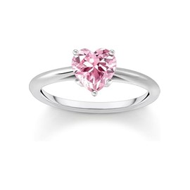 THOMAS SABO Pink Heart Silver Ladies Ring TR2476-051-9-54 Size N, Sterling Silver, Cubic Zirconia