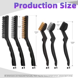 Swpeet 6Pcs Wire Brushes Cleaning Set, 6Pcs 6.4 Inch and 8.5 Inch Brass Stainless Steel Nylon Wire Brushes with Curved Handle Grip, Welding Brush for Cleaning Welding Slag, Rust and Dust