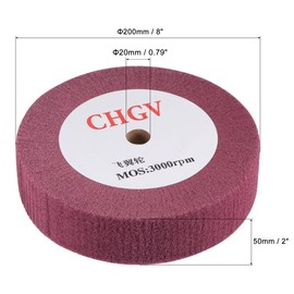 sourcing map 200mm x 50mm 320 Grit Non-Woven Polishing Burnishing Wheel Nylon Wire Drawing Abrasive Flap Wheel for Stainless Steel Copper Red