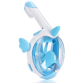 Snorkel Mask Full Face for Kids, Snorkeling Set with 180° HD Seaview, Anti-Fog Anti-Leak Easy Breathing, Detachable and Compact for Vacation, Blue