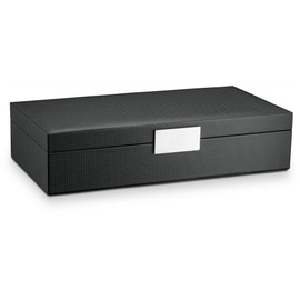 Glenor Co Watch and Sunglasses Box with Valet Tray for Men -14 Slot Luxury Display Case Organizer, Black Carbon Fiber Design for Mens Jewelry Watches, Men's Storage Holder w Large Mirror, Metal Buckle