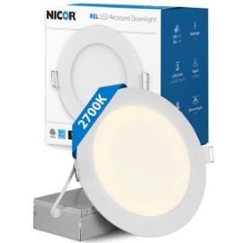 LED Downlight - Ultra-Thin 6 inch LED Recessed Light with Junction Box - 2700K, 902 Lumens, 11.8W, 120V, Dimmable LED Lights - REL6 Edge-Lit LED Ceiling Light, White by NICOR Lighting