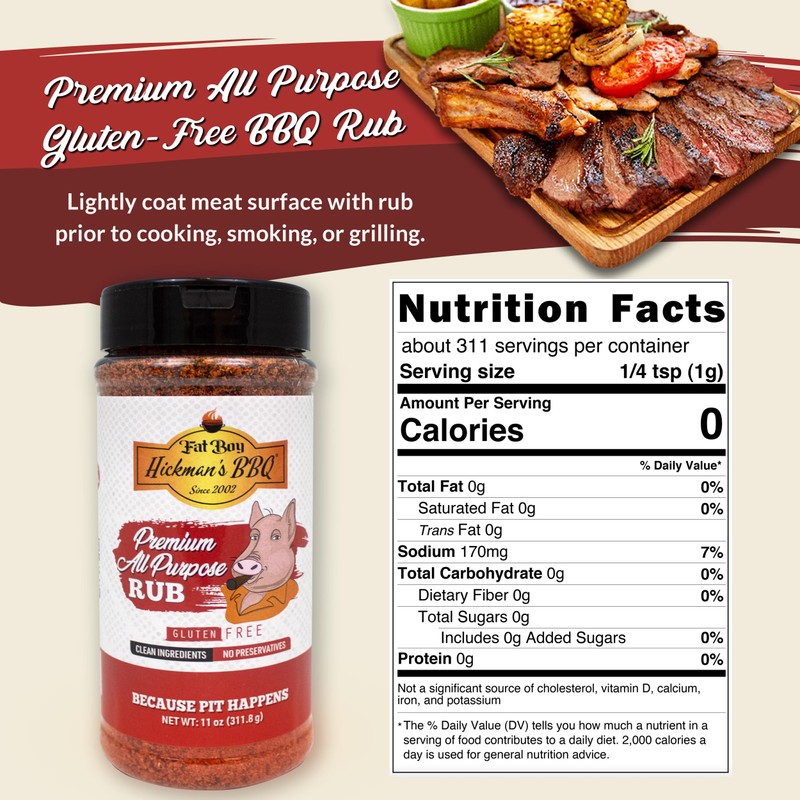 Fat Boy Hickman's BBQ Premium All Purpose Rub, 11 Ounce