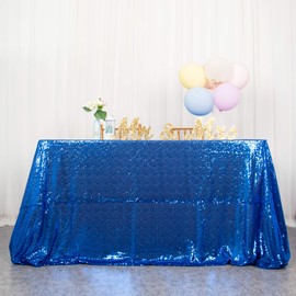 ShinyBeauty Royal Blue Sequin Tablecloth Rectangle 60 x 102 Inch Glitter Sequin Tablecloths for Parity Linen Tablecloth Sparkly Table Cover (150 x 260 cm, Blue)