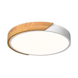 Vikaey Modern LED Ceiling Light, Minimalist Wood Flush Mount Ceiling Light Fixture, 4000K Not Dimmable, Circle Lighting Lamp with Acrylic Lampshade for Bedroom Laundry Room Hallway (White, 11.8'')